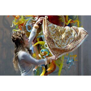 Metallic Golden Floral Chain Straps Scarf Vintage Accessories